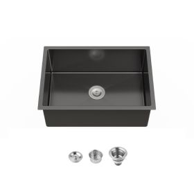 Stainless Steel Kitchen Sink, 27 X 19 Inch Single Bowl Undermount Sink, Handmade Black Kitchen Sink With US Standard Drain And Accessories