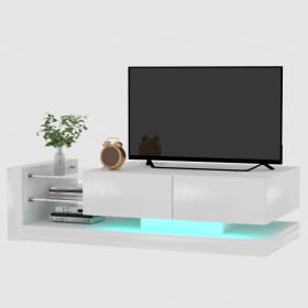 TV Console With Storage Cabinets, Full RGB Color 31 Modes Changing Lights Remote RGB LED TV Stand, Modern Entertainment Center White For 75 Inches TV