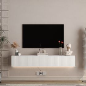 Floating TV Stand Wall Mounted With 16 Color LEDs,69 Modern TV Stand, Floating TV Cabinet Entertainment Center For 55 60 65 Inch TV,