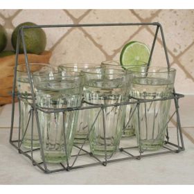 orgRectangular Wire Caddy with Six Glasses - Galvanized