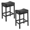 Bar Stool Set of 2, PU Leather Counter Height Stools, 25 inch Barstool with Saddle-Seat and Metal Legs, Easy Assembly Backless Bar Chair