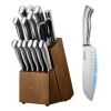 Kitchen Knife Set with Block and Sharpener, 15 Piece German High Carbon Stainless Steel Sharp Knife Set, Kitchen Cutlery with Ergonomic Handle