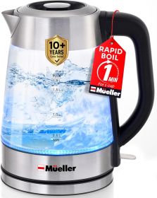 Rapid Boil Electric Tea Kettle 1.8L â€“ Borosilicate Glass & Stainless Steel â€“ BPA-Free Hot Water Boiler, LED Light, Auto Shut-Off