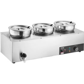 Electric Soup Warmer, Three 7.4QT Stainless Steel Round Pot, 1200W Commercial Food Warmer, 86~185 Fahrenheit Adjustable Temp
