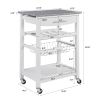 Mobile Rolling Kitchen Island Trolley Serving Cart with Underneath Drawer & Slide-Out Wire Storage Basket