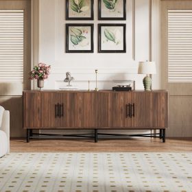 Functional 4 Door TV Cabinet  2 Storage Spaces, Adjustable Shelves, Ideal For Living Room Organization, Chestnut