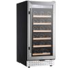 Wine Cooler, 28 Bottle Wine Fridge, Mini Wine Cooler Refrigerator with Glass Door, Adjustable Shelves, Digital Temperature Control