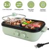 Electric Hot Pot with Grill 2-in-1 Hot Pot and Frying Pan Portable Non-Stick Pot and Griddle Electric Cooker Pot with Glass Lid Fast Heating for 1-2 P
