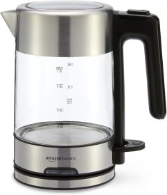 Electric Kettle with Glass Carafe for Tea and Coffee, BPA-Free, Fast Boiling, Auto Shut-Off, 1.1 Quarts, 1500W, Glass and Steel