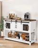 Coffee Bar Cabinet, 47.3 x 15.7 x 32.7 in Farmhouse Coffee Bar Cabinet with 4-Tier Storage, Coffee Bar Table with Barn Doors