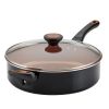Glide Copper 4 Quart Ceramic Nonstick Saute Pan with Tempered Glass Lid and Helper Handle, Dishwasher Safe, Black