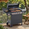 6 Burner BBQ Propane Gas Grill with Side Burner 72000 BTU Output Stainless Steel Barbecue Grill with Cast Iron Grates and Side Tables for Outdoor Cook