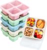 6 Pack Snack Boxes, 4 Compartment Lunch Boxes, Reusable Bento Boxes for Adults, Wheat Straw, Divided Food Containers with Lids