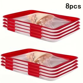 8pcs Red Vacuum Storage Trays With Lids, Stackable Food Fresh-Keeping Containers For Refrigerator, Easy To Use
