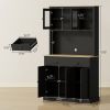 Freestanding Kitchen Cabinet, 71" Tall Pantry Cabinet, Modern Hutch with Wide Countertop, Adjustable Shelves, Black