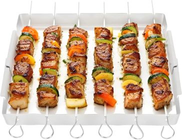 Stainless Steel BBQ Shish Kabob Set, Foldable Grill Rack with 6pcs 13"L Reusable Skewers for Ooudoor Indoor Party and Cookout
