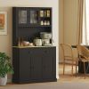 Freestanding Kitchen Cabinet, 71" Tall Pantry Cabinet, Modern Hutch with Wide Countertop, Adjustable Shelves, Black
