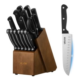 Kitchen Knife Set with Block and Sharpener, 15 Piece German High Carbon Stainless Steel Knife Set, Kitchen Cutlery with ABS Ergonomic Handle