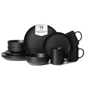 12-Piece Stoneware Dinnerware Sets with Mugs | Microwave & Dishwasher Safe | Non-Toxic Dinner Plates Bowls Set | Stackable Matte Glaze Kitchenware for