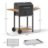 Charcoal BBQ Grill with 245 sq.in. Cooking Area, Outdoor Barbecue Grill with Adjustable Charcoal Pan, 3 Shelves, Thermometer