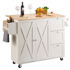 Kitchen Island Cart with Solid Wood Top, 45.3" Width Mobile Carts with Storage Cabinet, Rolling Kitchen Table with Spice Rack, Towel Rack
