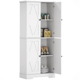 71" White Farmhouse Kitchen Pantry Freestanding 4 Door Storage Cabinet Adjustable Shelves