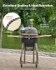 Charcoal Smoker and Grill, 18" Kamado Charcoal BBQ Smoker, Movable Ceramic Barbecue Grill with 4 Wheels (2 Lockable), Built-in Thermometer