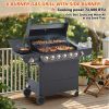6 Burner BBQ Propane Gas Grill with Side Burner 72000 BTU Output Stainless Steel Barbecue Grill with Cast Iron Grates and Side Tables for Outdoor Cook