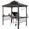 Outside Porch BBQ Cooking Pergola Canopy with 6 Hooks for Utensils and Double Venting Roof, Coffee