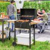 Charcoal BBQ Grill with 245 sq.in. Cooking Area, Outdoor Barbecue Grill with Adjustable Charcoal Pan, 3 Shelves, Thermometer