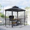 Outside Porch BBQ Cooking Pergola Canopy with 6 Hooks for Utensils and Double Venting Roof, Coffee