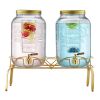 Beverage Dispenser, 2 Pack 2 Gallon Drink Dispensers for Parties, Glass Juice Dispenser with Metal Stand, Stainless Steel Spigot, Infuser