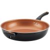 Glide Copper 12.5 Inch Ceramic Nonstick Deep Frying Pan with Helper Handle, Dishwasher Safe, Black