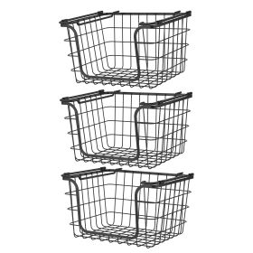 Oceanstar Stackable Metal Wire Storage Basket Set for Pantry, Countertop, Kitchen or Bathroom â€“ Black, Set of 3 (BSL1828: BSL1828)
