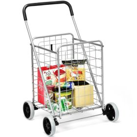 KPortable Folding Shopping Cart Utility for Grocery Laundry (Color: sliver)