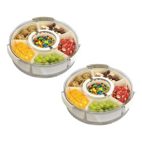 2Pcs Divided Serving Tray with Lid and Handle 360otatable Snack Box Container with 6 Dividers Clear Portable Snack Platters for Fruit Candy Nut Sna (Option: S)